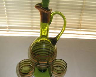 MCM Glass pitcher and matching glass set 