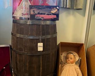 Ancient Age Bourbon Barrel, 2001 Holiday Celebration Barbie, 2018 Holiday Barbie, NIB Diecast Car Icons Elvis Motor Classics 1955
