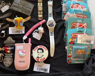 Longhorn Beaded Bolo Slide, 1956 Elvis Fan Club Pin, Vintage Nintendo 
