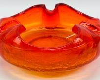 Vintage VIKING ART GLASS Orange Amberina Crackle Cigar Bowl Ashtray MCM
