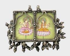 Fine Silver Hand Painted Traditional Hindu Indian Mughal Pendant
