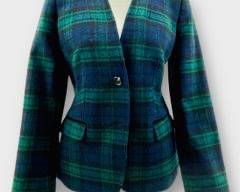 Talbots Blazer Timeless Plaid Wool Blend Jacket In Blue And Green. Size 10
