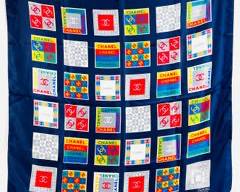 Vintage 90s CHANEL Silk Logo Scarf Black Multi Colored
