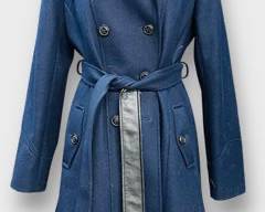 DKNY Wool Double-Breasted Belted Peacoat In Blue, Size 12.
