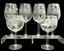 Vintage Etched Crab Wine Glasses Set of 6

