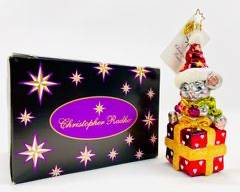 NIB Christopher Radko Squeakings Mouse On A Present Christmas Ornament
