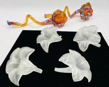 Vintage Art Glass Lily Satin Frosted Flower Bud Vases And Vintage Cornucopia Hand Blown Vases Tulip Purple Yellow Swirls Art Glass Spiral
