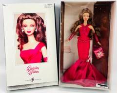 2004 NIB MATTEL BIRTHDAY WISHES BARBIE DOLL SILVER LABEL RED COA STAND C6229 NRFB In Box
