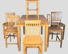 Vintage High Top Wood Bar Table with 6 Bar Stool Chairs
