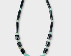 Vintage Agate Blue & Black 22 Inch Statement Necklace

