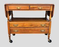 20th C Statton Trutype Americana Rolling Dropleaf Wood Tea Cart on Wheels 4 drawer
