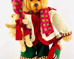 30 Vintage Dan Dee Collectors Choice Christmas Teddy Bear On Wooden Stand Wood Face
