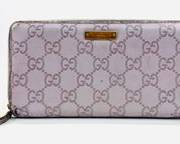 GUCCI Leather GG Logo Lavender Zip Around Continental Wallet
