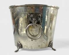 664 Grams Fine Lilyan Mexico HEAVY Sterling Silver Double Lions Head Footed Ice Bucket
