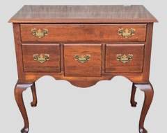 20th C Queen Anne Style Low Boy Chest 3 Drawers Brass Hardware Dovetailed
