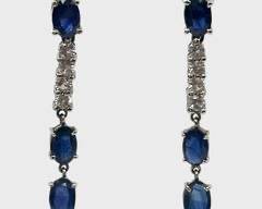 Fine 14K White Gold Blue & White Sapphire Pierced Drop Dangle Statement Earrings Matching lot 12
