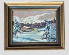 Ski Snow Chalet Pastel Artwork Signed & Framed
