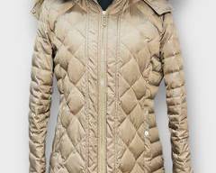 Kenneth Cole New York Stylish Taupe Quilted Coat With Faux Fur Trimmed Hood Size L
