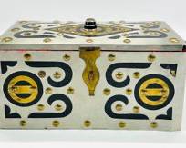 Vintage Decorative Metal Box Hand Painted, Black, Aluminum And Brass
