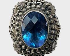 Fine Sarda Sterling Silver Blue Gemstone Statement Ring Size 6.25
