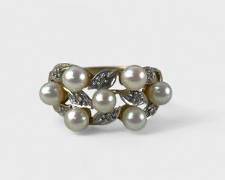 3.7 Grams Fine 14K Gold Cultured Pearl & Diamond Statement Ring Size 6
