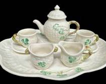 Fine Belleek Ireland Mini Fine Porcelain Clover Tea Set
