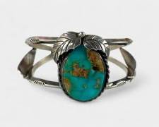 23 Grams Fine Native American Sterling Silver Turquoise Cuff Statement Bracelet
