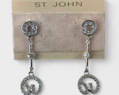 St. John Rhinestone Silver Pierced Drop Dangle Earrings
