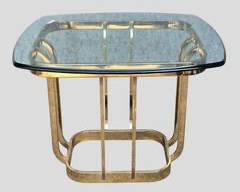 Vintage Art Deco Style Modern Glass and Brass Side Table Hollywood Regency
