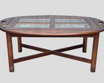 Vintage Glass insert Wood Drop leaf Butler Coffee Table
