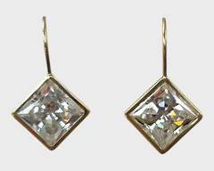 Fine 14K Yellow Gold CZ Gemstone Pierced Dangle Earrings
