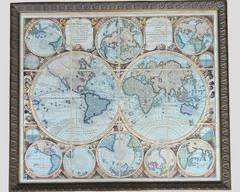 Huge Antique Framed World Map Fancy Carved High Quality Framed
