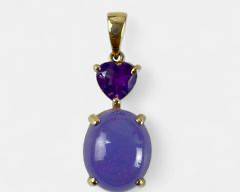 Fine 14K Yellow Gold Purple Jade & Heart Amethyst Statement Pendant
