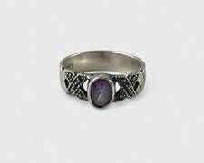 4 Grams Fine Sterling Silver Purple Amethyst XOX Love Marcasite Ring Size 7.5
