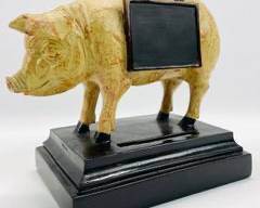 Vintage Mini Painted Pig Chalkboard Sign On Stand.
