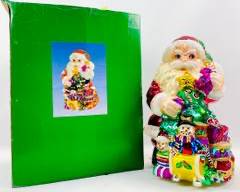 Vintage Large 15 Inch Tall Painted Glass Santa Christmas Figurine In Original Box
