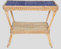 Vintage Rattan Tile Top Console Table
