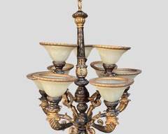 Vintage Hand Carved Gilt Painted Italian Style Hollywood Regency Style Chandelier

