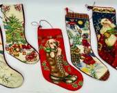 Vintage Needlework Christmas Stockings With Festive Figures Lot Of 5

