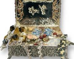 Costume Jewelry Clip On Rhinstone Earrings, Charms, and Bracelets Lot With Jewelry Trinket Box
