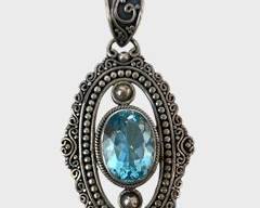 Fine Sterling Silver Blue Topaz Pierced Statement Pendant - 11 Grams
