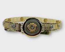 Gold-Tone Chain Versace Style Belt. Features Versace's Signature Lion Head Insignia And Buckle Clasp.
