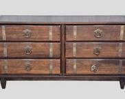 Vintage Rustic Modern Arts & Crafts Style Wood Dresser with 6 Drawers and Hammered Brass Hardware
