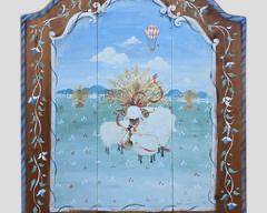 Vintage Adorable Sheep Painting on Wood Board
