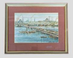 T. Bilge Original Signed Watercolor Framed Painting Canal Scene
