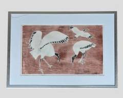 1997 Pamela Wedd Brown Abstract Three Storks Birds In Flight Three Storks
