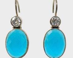 Sterling Silver Blue Gemstone Pierced Drop Dangle Statement Earrings
