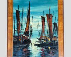 Signed Oil Painting On Board Abstract Seascape MCM Mid Century Modern
