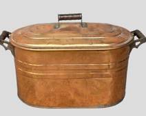 Antique Lidded Copper Boiler Wash Basin with Handles
