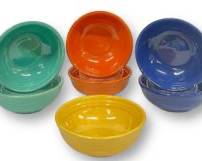 Set Of Seven Vintage BAUER Los Angeles 6 Cobalt Blue, Orange, Mint Green, and Yellow Bowls Mid Century Modern MCM Fiesta Style
